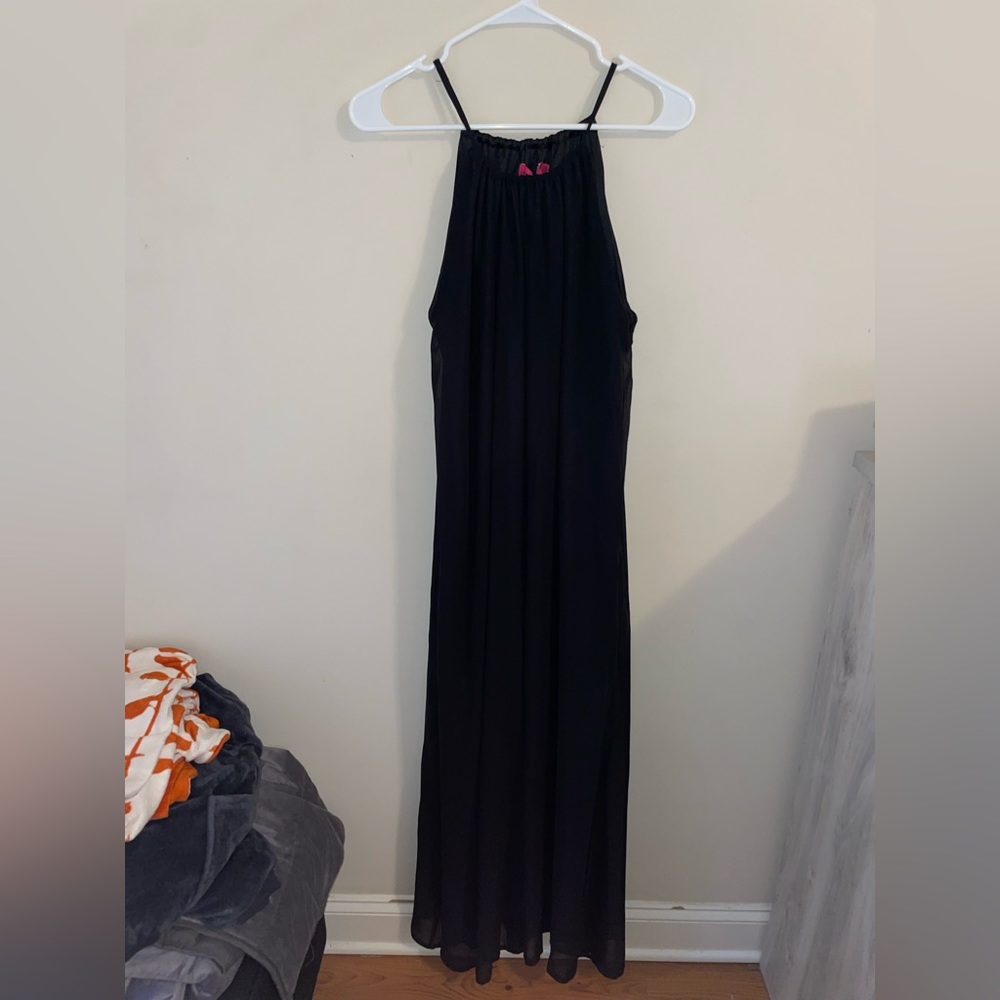 Black Chiffon High Neck Maxi Dress